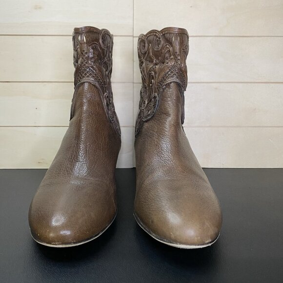 Sesto Meucci Tacca Booties Women's Size 8 Shoes M Brown Leather Zip Boots Floral - Picture 5 of 12